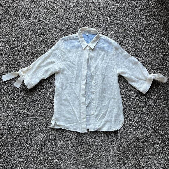 Laju Tops - White Cream Linen Shirt with Tie-Cuff Sleeves, Small Laju Button-up Shirt